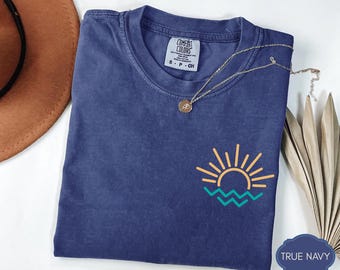 Retro Sun and Waves, Minimalist Summer Graphic, Beach Inspired Nature Apparel