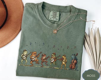 Comfort Colors Vintage Insect Music Graphic Tee Musical Frogs Illustration Tee