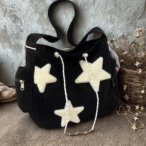 Corduroy Star Tote Bag, Large Capacity Shoulder Crossbody, Casual Commuter Handbag