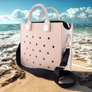 Structured EVA rubber tote bag for women, stylish waterproof handbag with charm hole design for customization