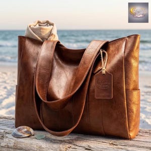 Vintage Vegan Leather Tote Bag, Large Capacity Work Commute Shoulder Handbag