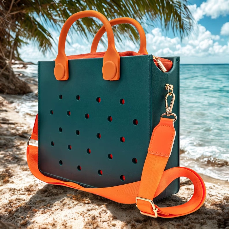 Large capacity EVA shoulder bag with zipper, easy clean waterproof tote for summer beach and vacation