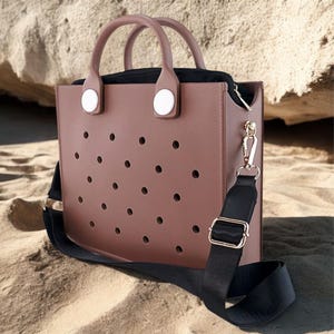 Spacious EVA waterproof beach tote bag with charm hole design, structured shoulder handbag for women travel and summer use