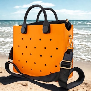 EVA waterproof handbag with spacious interior, modern beach tote bag for travel, pool, and everyday essentials