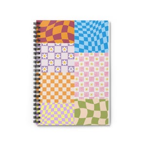 Checkerboard Patchwork Colorful Spiral Notebook - Ruled Line - Collage Style Design