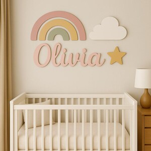 Personalized Rainbow Cloud Baby Name Sign, Wooden Nursery Wall Decor, Above Crib Decor, 3D Baby Name Sign, Custom Newborn Gift