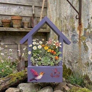 House Shaped Planter, bird feeder, home decor, bird, flower, inside, outside, floral pattern