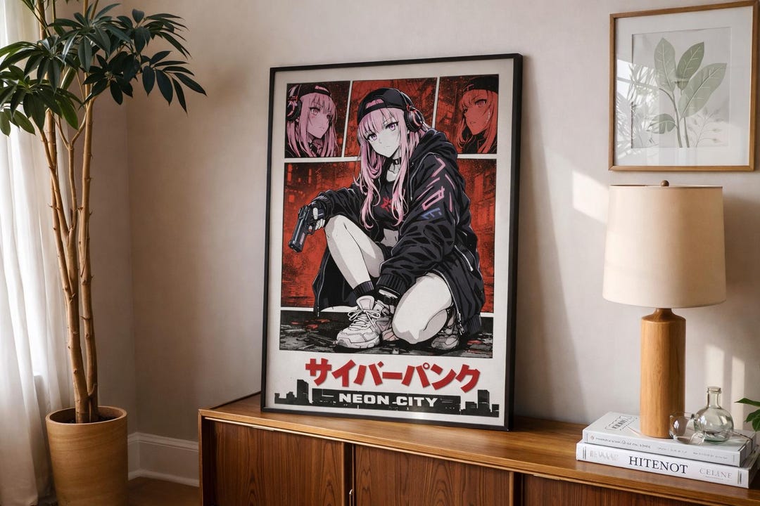 Cyberpunk Anime Girl Poster – Neon City Japanese Manga Art (digital ...