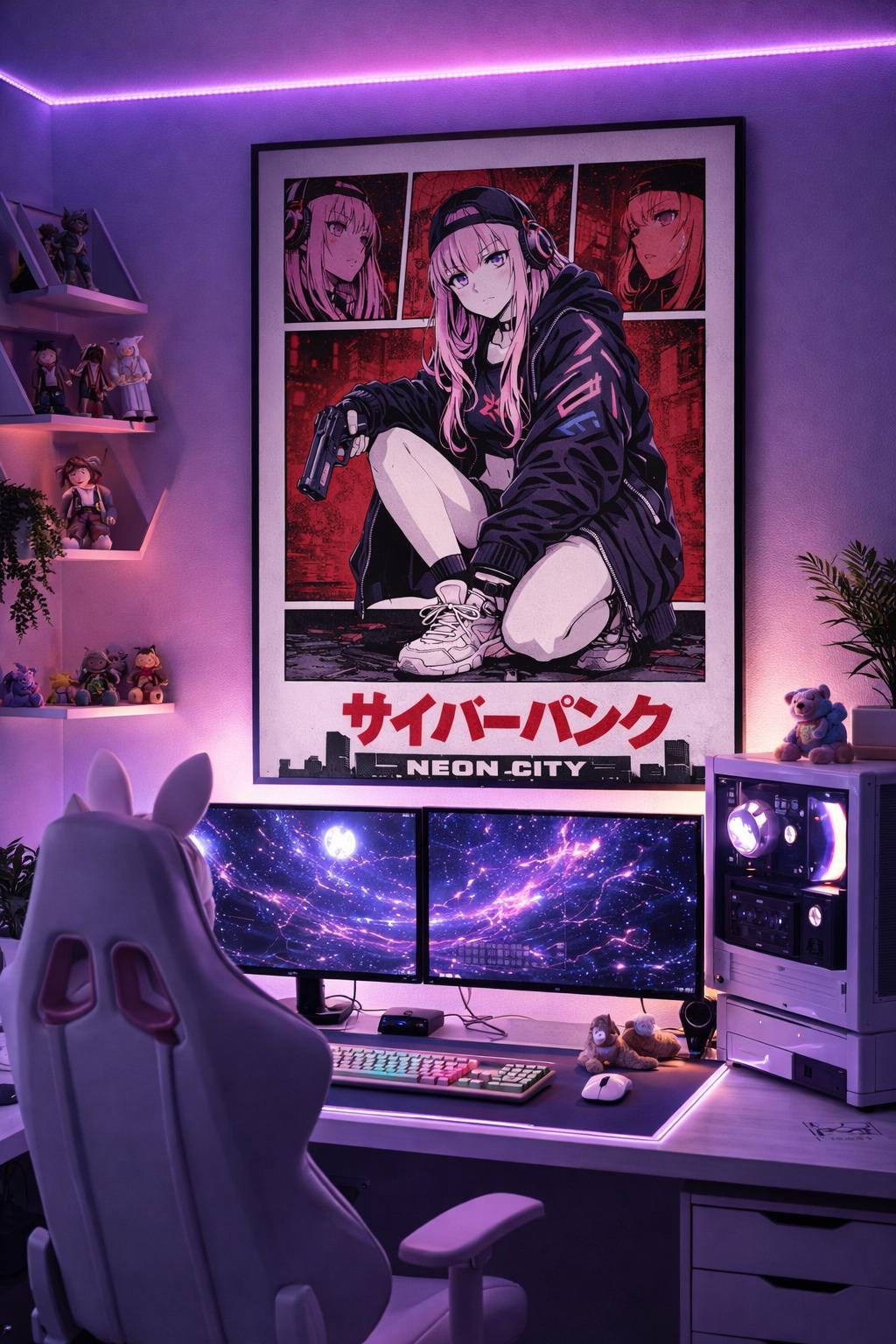 Cyberpunk Anime Girl Poster – Neon City Japanese Manga Art (digital ...