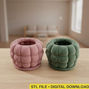 Puffy Quilted Planter 3D STL-Datei | Sukkulenten Kaktus Topf | Boho Schreibtisch Dekor | Digitaler Download