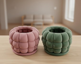 Puffig quiltad suckulentplanter 3D STL-fil | Modern minimalistisk skåldekor | Digital nedladdning
