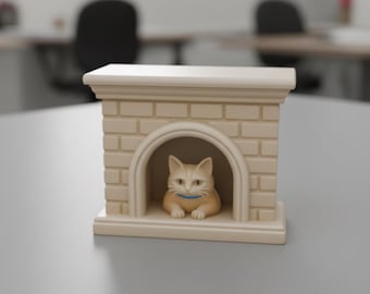 Mysig katt i öppen spis 3D STL-fil | Dockhusmöbler, miniatyrdekor | Digital nedladdning