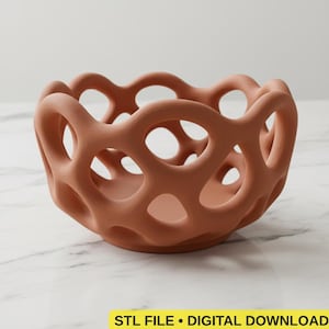 有機的なボロノイ格子模様の彫刻ボウル 3D STLファイル | パラメトリック3Dプリントモデル | デジタルダウンロード