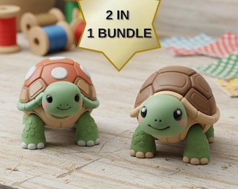 Kawaii sköldpadda 3D STL-filset | Två skrivbordskompisar för barnkammaren | Digital nedladdning