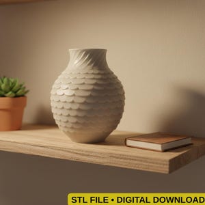 Modern Scalloped Fish Scale Textured Vase 3D STL File | Minimalist Nordic Decor | Digital Download