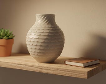 Modern vas med vågig fiskfjäll och textur i 3D STL-fil | Minimalistisk nordisk inredning | Digital nedladdning