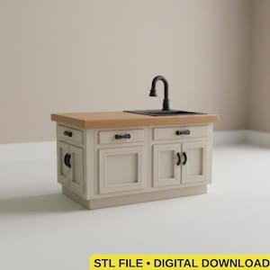Boerderij keukeneiland spoelbak 3D STL-bestand | Poppenhuis op schaal 1:12 | Roomboxdecoratie | Digitale download