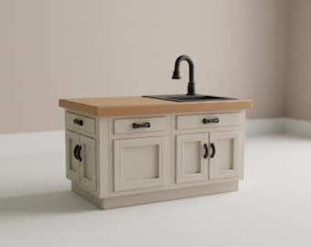 Modern lantlig köksö diskbänk 3D STL-fil | Dockhusminiatyrmöbler 1:12 | Digital nedladdning