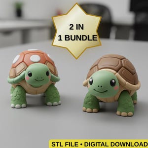 Kawaii Turtle 3D STL File | 2 Chibi Tortoise Bundle | Desk Decor Gift | Digital Download