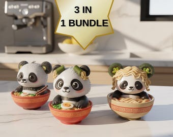 Kawaii Panda Ramen Bowl 3D STL-filset | 3 Anime Foodie-dekorationer | Digital nedladdning