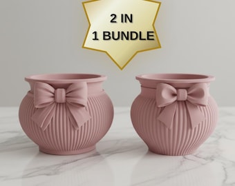 Modern Coquette Ribbed Rosette Vas 3D STL Filset | 2 Unika Blomdekorationer | Digital Nedladdning