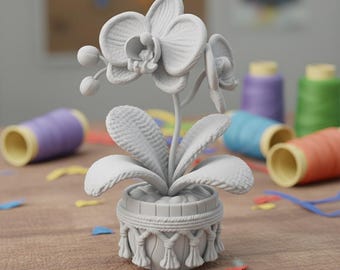 Stickad skulptur med flera blommor och orkidéer i 3D STL-fil | Lyxig makramékruka | Digital nedladdning