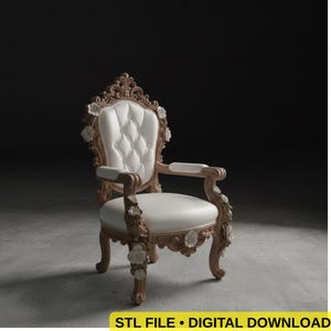 Trono barroco ornamentado (archivo STL 3D) / Sillón floral en miniatura / Muebles de lujo para casa de muñecas / Descarga digital