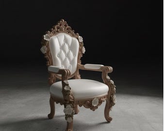 Utsmyckad barocktron 3D STL-fil | Blommig miniatyrfåtölj | Lyxiga dockhusmöbler | Digital nedladdning