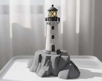 Fyr på klippor 3D STL-fil | Nautisk dekoration havsgåva | Digital nedladdning
