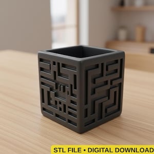 Geometric Maze Cube Planter 3D STL File | Succulent Pot | Minimalist Desk Decor | Digital Download