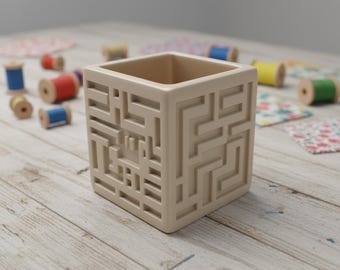 Geometrisk labyrintkubplanter 3D STL-fil | Modern minimalistisk kontorsinredning | Digital nedladdning