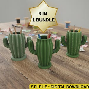 Cactus Saguaro Pen Holder 3D STL File Set | 3 Unique Desk Organizer | Digital Download
