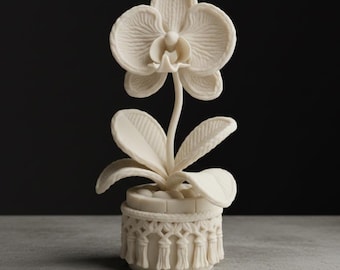 Stickad orkidé i makramekruka 3D STL-fil | Boho virkad blomma | Digital nedladdning