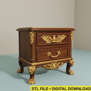 Barock Nachttisch 3D STL-Datei | Puppenhaus Miniatur Möbel | 1:12 Maßstab | Digitaler Download