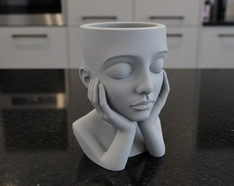 Modern ansiktsplanter 3D STL-fil | Minimalistisk kvinnlig bystvas | Digital nedladdning