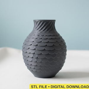 Modern Scalloped Fish Scale Textured Vase 3D STL File | Minimalist Nordic Decor | Digital Download