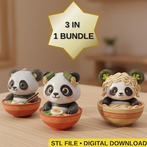Kawaii Panda Ramen Bowl 3D STL File | 3 Chibi Bundle | Anime Decor Gift | Digital Download