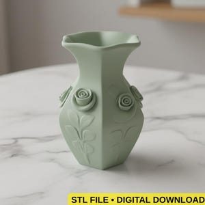 Jarrón con relieve de rosas (archivo STL 3D) / Maceta imprimible en 3D / Descarga digital