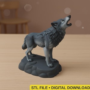 Howling Wolf Statue 3D STL File | Realistic Wildlife 3D Print | Digital Download