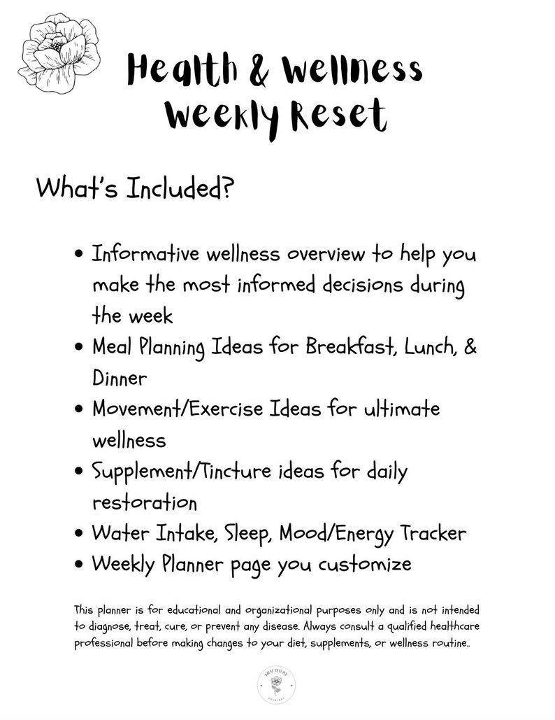 Weekly Wellness Routine Pdf Minimalist Wellness Planner (printable) – Weekly and Daily Health and ...