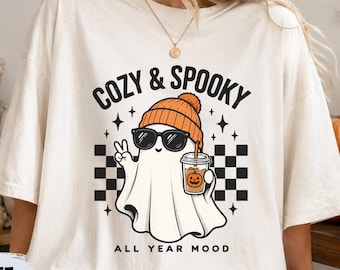 Cozy Spooky Ghost Shirt, Cute Halloween Sweatshirt, Ghost Lover Gift, Spooky Season Top, Fall Outfit, Cozy Ghost Crewneck, All Year Mood