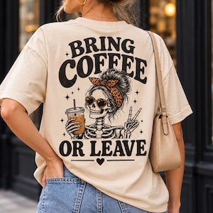 Divertente maglietta con scheletro e caffè, maglietta vintage per amanti del caffè, porta il caffè o lascialo