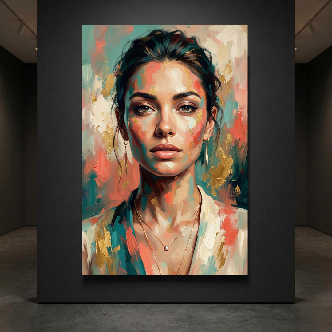 Abstract Female Portrait Canvas, Colorful Face Wall Art, Modern Glam ...