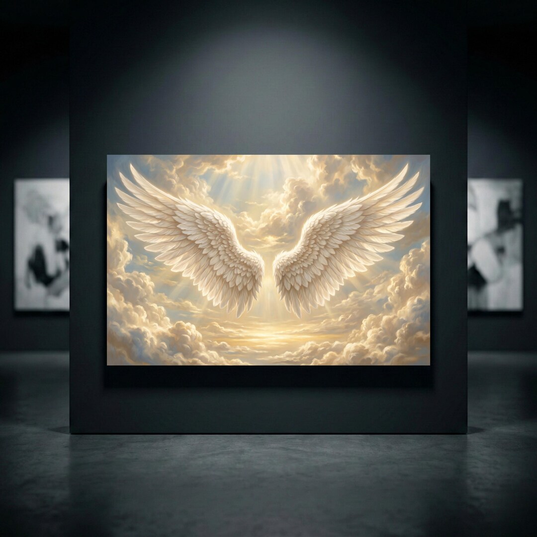 Angel Wings Canvas, Heavenly Cloud Wall Art, Spiritual Light Stretched ...