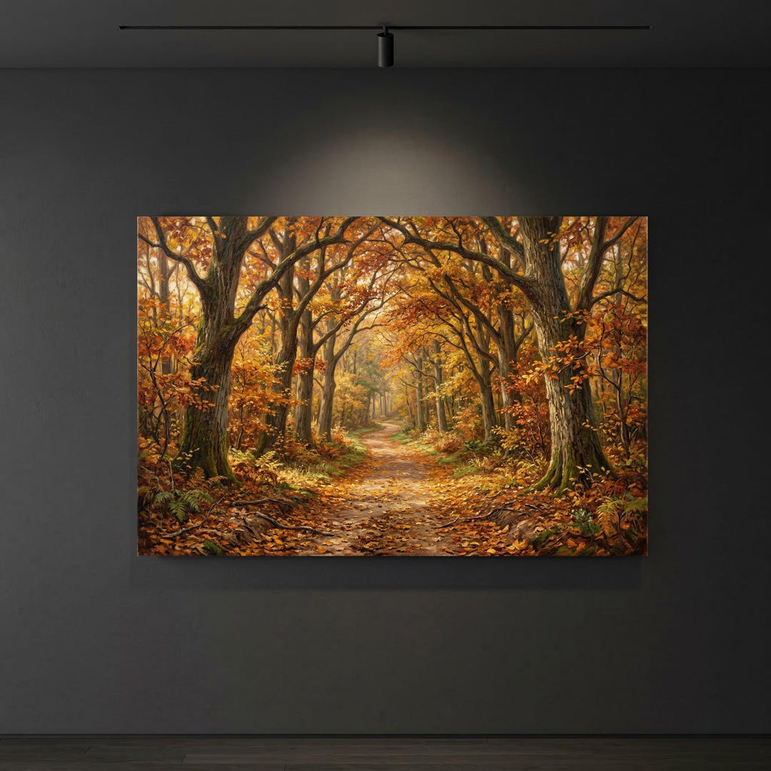 Autumn Forest Path Canvas Wall Art Fall Landscape Rustic Living Room ...