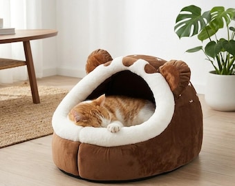 Casinha dobrável para gatos, caverna aconchegante para animais de estimação, ninho de algodão quentinho para animais de pequeno porte.