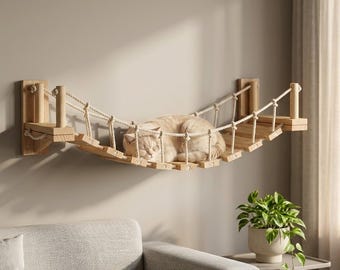 Étagères grimpantes modernes en bois pour chat avec perchoir - Ensemble de jeu et de repos mural