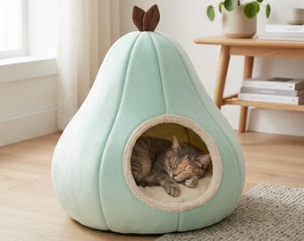 Cama para mascotas con forma de pera, acogedora, semicerrada, nido cálido para dormir en cualquier estación del año.