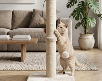 Sisal Cat Scratching Post, Tall Indoor Cat Scratcher with Hanging Ball