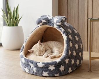 Acogedora cueva para gatos, casita de interior cálida y lavable para gatitos y mascotas pequeñas.